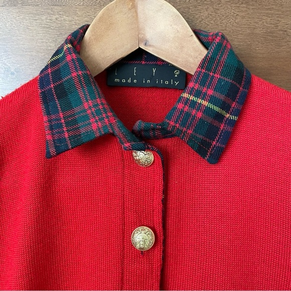 Vintage Men’s Polo Sweater Tartan Plaid Collar Merino Wool Equestrian Dog Preppy - Picture 7 of 14